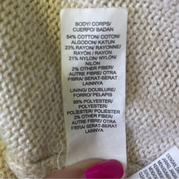 Lucky Brand sweater white lined back detail gold cozy comfy size large - Picture 4 of 6